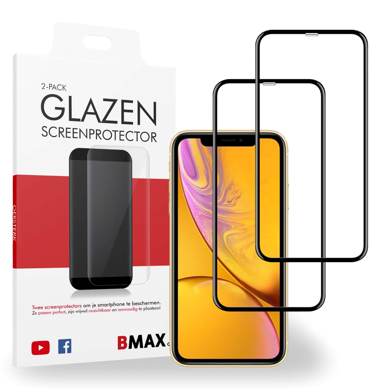 Screenprotector iPhone XR full cover 2pack Gehard glas